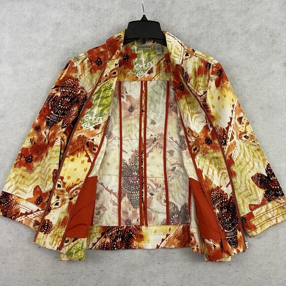 Chico's Full Zip Jacket Womens Size 2 US Medium Orange Floral Print Collared - Picture 9 of 12